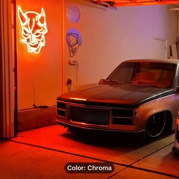Neon Devil Mask Sign Game Room Goth - Picture 6 of 8